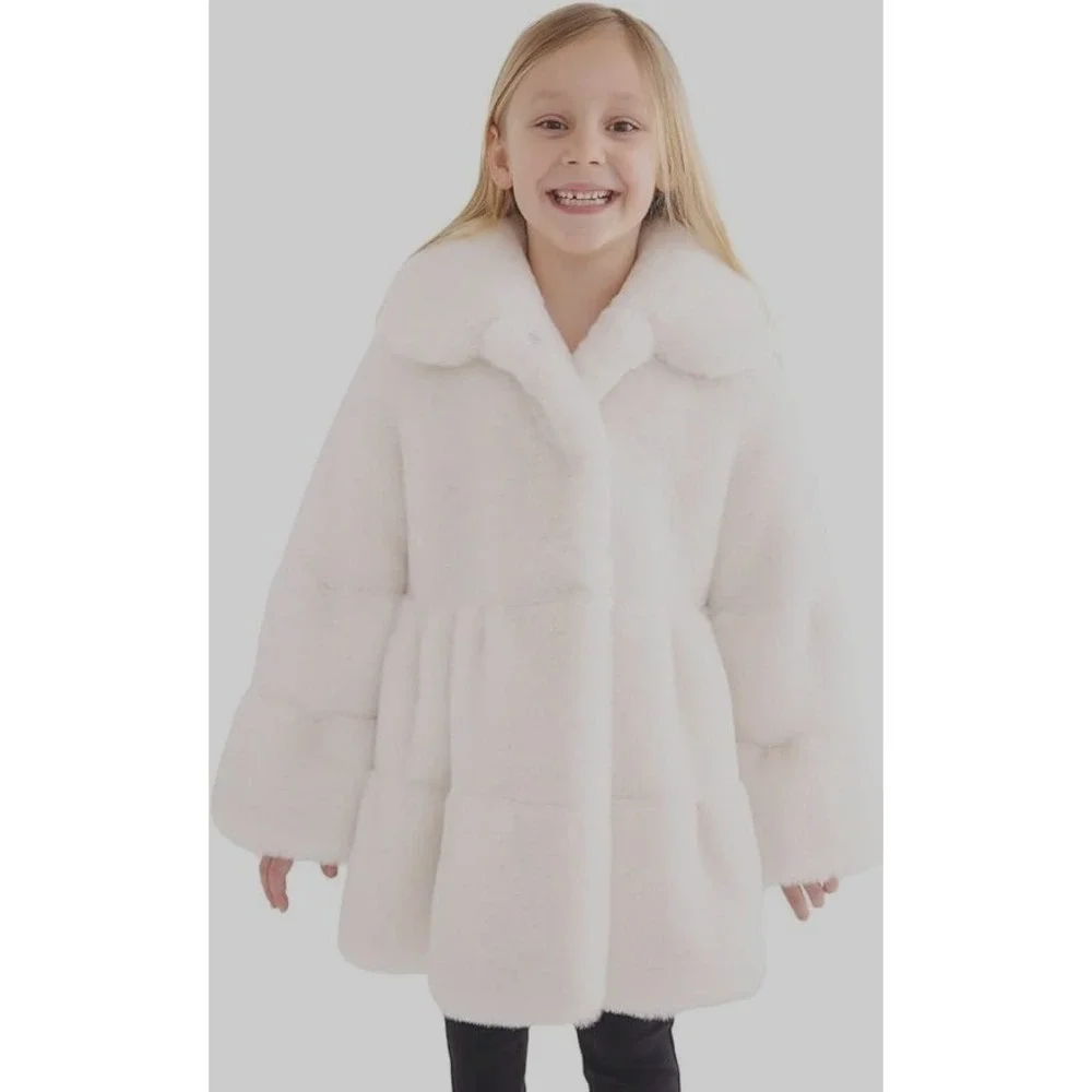 Girls Donna Salyers Fabulous Fur L (12) CeCe Swing Coat NWT Ivory White Coquette